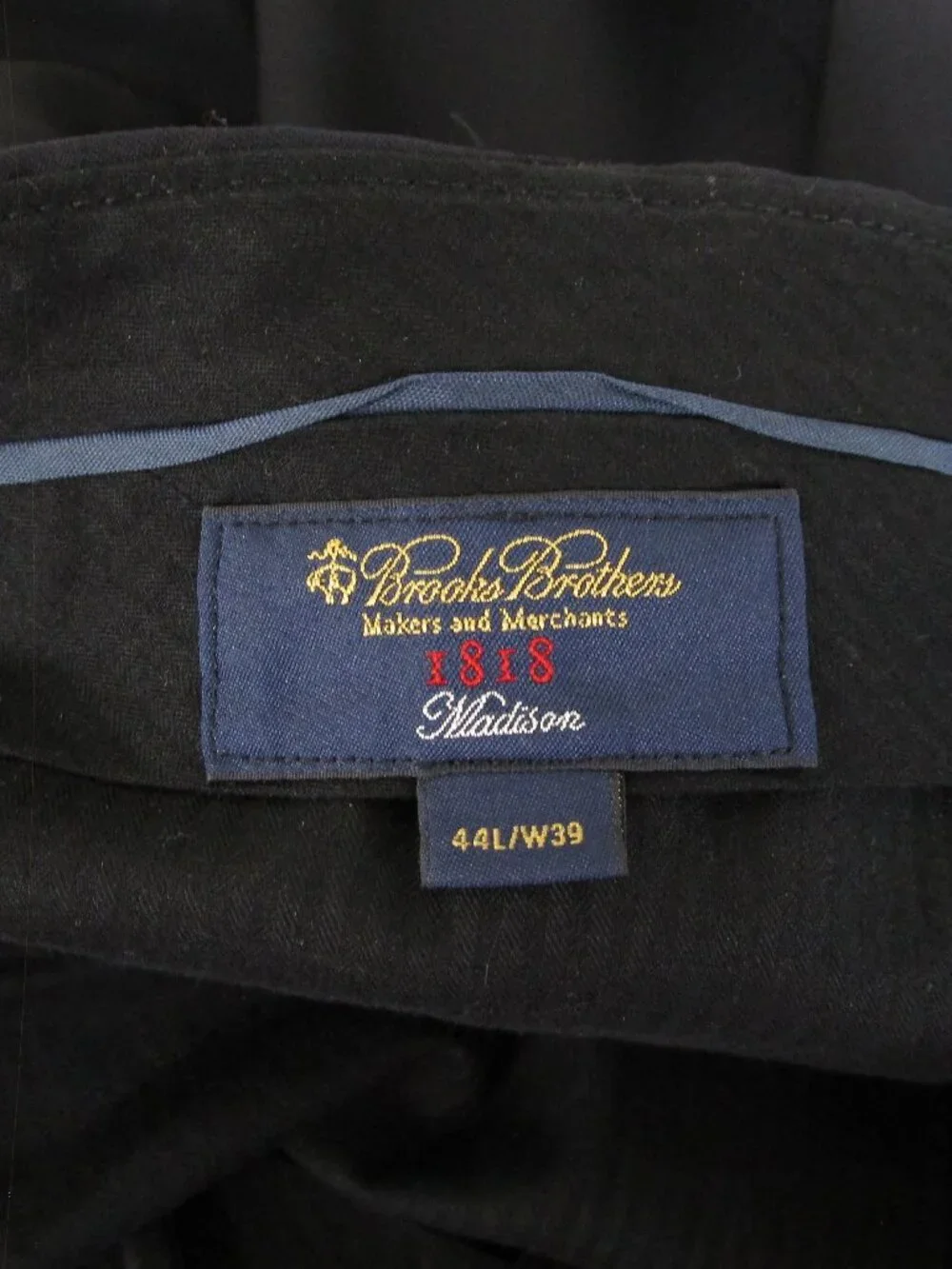 Brooks Brothers Mens 1818 Madison Estrato Black Wool Suit Size 44L Pants 39 X 31